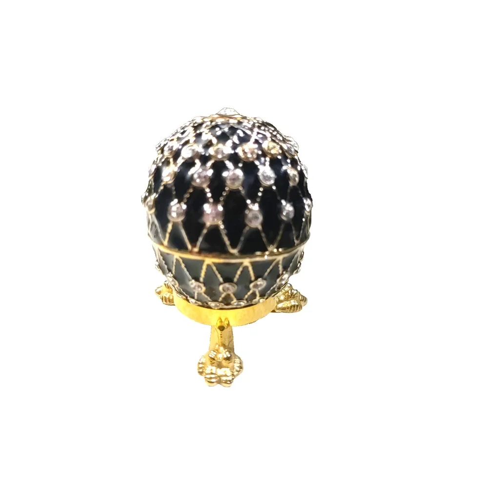Ciel Egg Trinket Box Black Gold Tone Details Rhinestones Stand Elegant